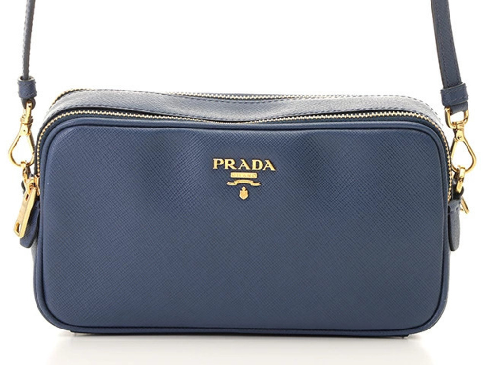 Prada Saffiano Shoulder Bag Blue Calfskin